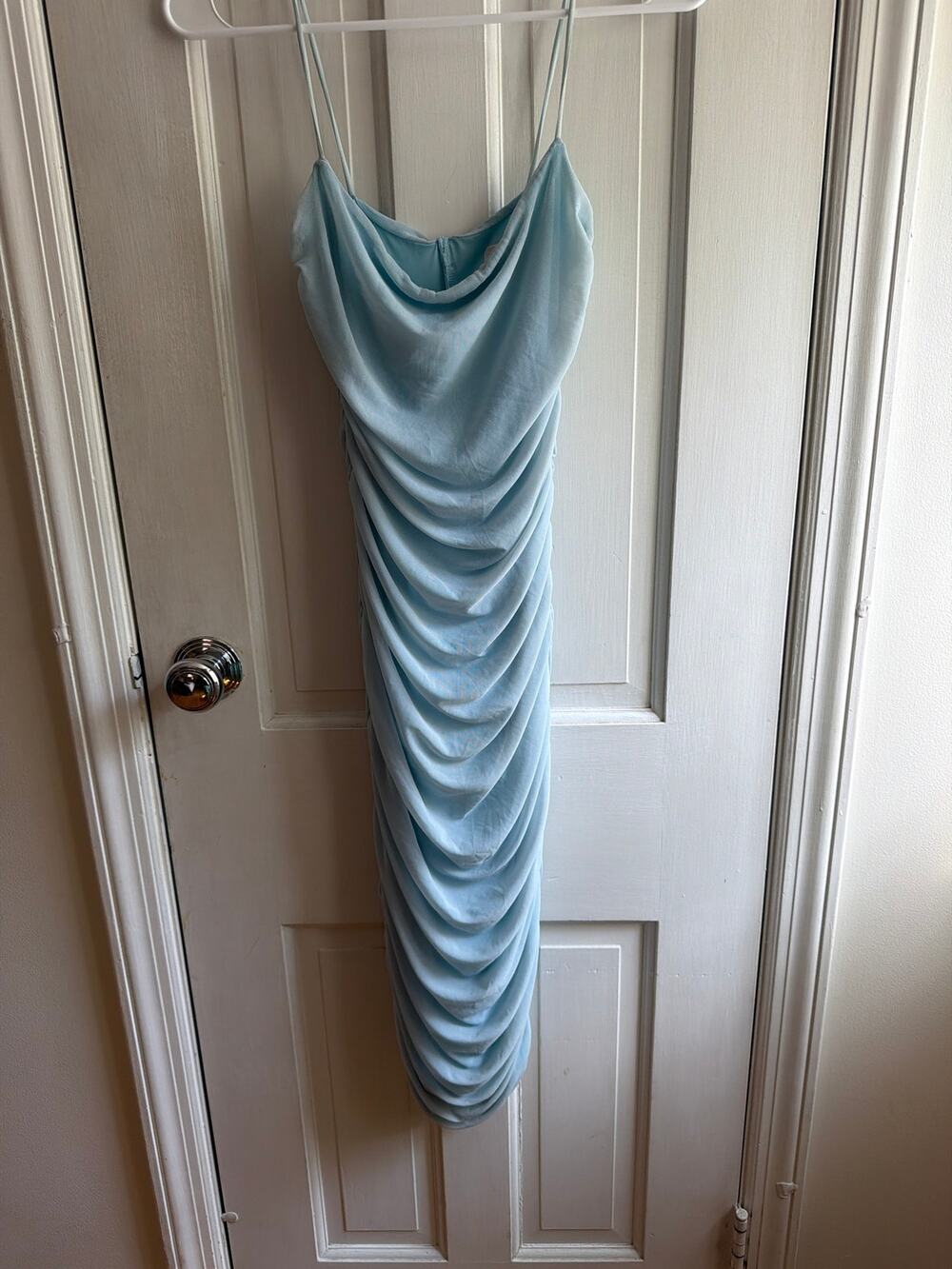 Oh Polly Light Blue Ruched Scrunch Bodycon Dress 8